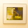 Abstract geometric art blending nature and architecture in vibrant greens and yellows.