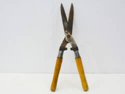 Vintage gardening shears with wooden handles, perfect for precise pruning and maintaining garden beauty.
