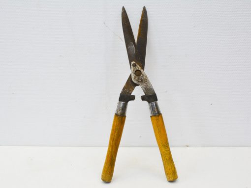 Vintage gardening shears with wooden handles, perfect for precise pruning and maintaining garden beauty.