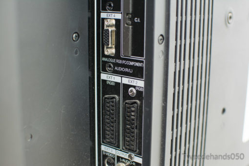 Vintage projector rear panel featuring RGB and audio ports for easy multimedia connectivity.