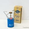 Vintage blue camping stove by Leerlijnk B.V. for compact and efficient outdoor cooking.