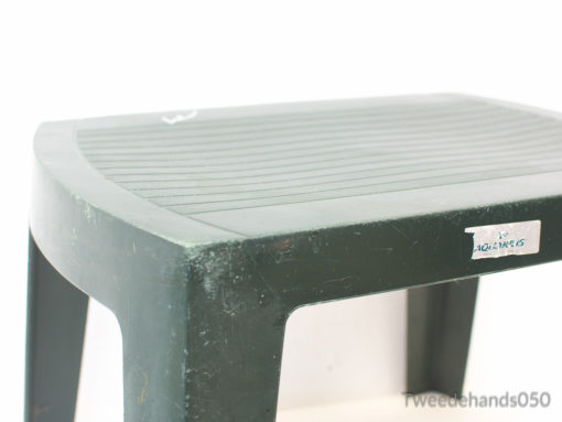 Durable dark green plastic stool with slip-resistant surface, ideal for versatile indoor and outdoor use.