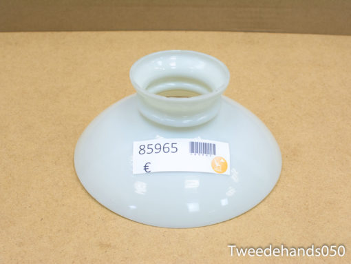 Elegant milky white glass vase with flared design, ideal for vintage decor and floral displays.
