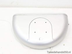 Stylish silver half-moon speaker with modern design, perfect for enhancing audio experiences.