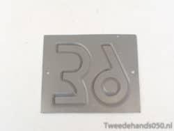Durable gray metal plate featuring bold numbers 3 and 6, ideal for signage or decoration.