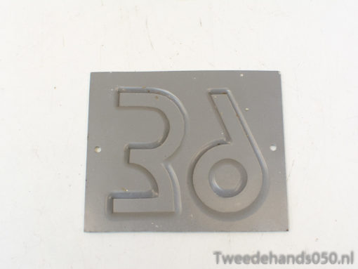 Durable gray metal plate featuring bold numbers 3 and 6, ideal for signage or decoration.