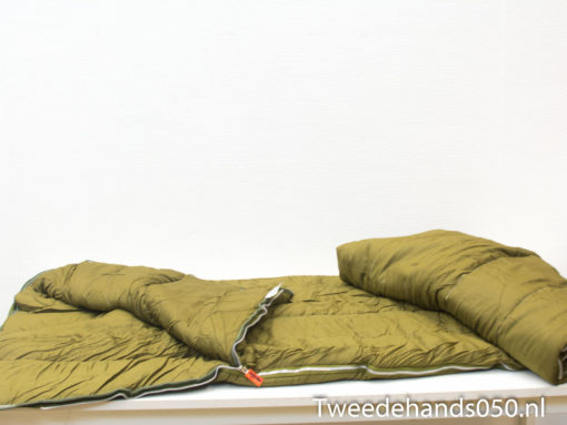 Comfortable olive green sleeping bag for camping, hiking, and outdoor adventures.