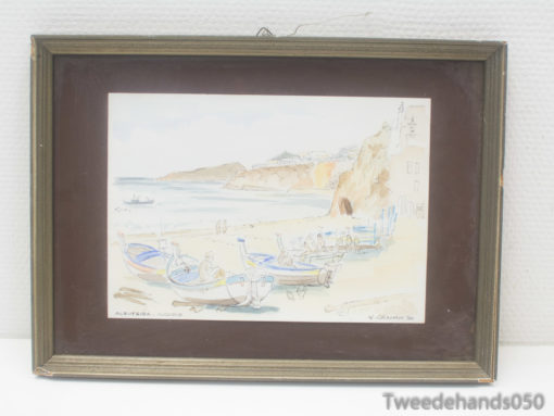 Charming watercolor of fishing boats on a serene beach, embodying coastal tranquility and beauty.