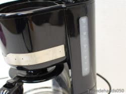 Sleek black coffee maker with convenient water level indicator for effortless brewing in modern kitchens.
