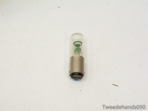 Vintage vacuum tube with clear glass design and green element, ideal for collectors.