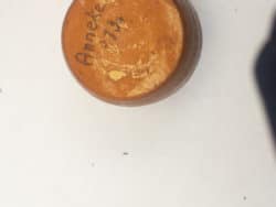 Vintage wooden container inscribed Anneke 1974, perfect for nostalgic decor and collectors.
