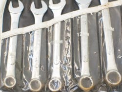 Durable chrome wrenches 9mm-12mm in a clear pouch for easy identification and access.