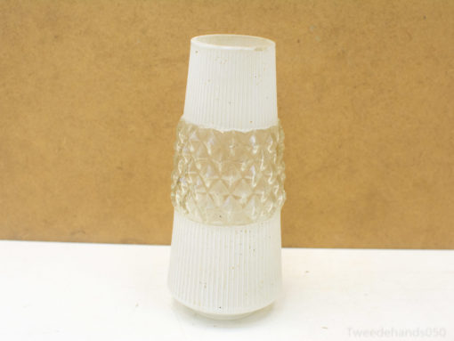 Stylish tapered glass vase with frosted top and diamond texture for modern decor.