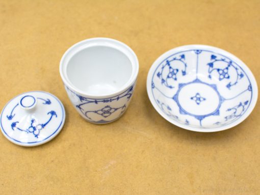 Elegant blue and white porcelain jar and bowl set featuring beautiful floral designs.