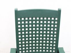 Vibrant green outdoor chair with slatted backrest for style and comfort in any setting.