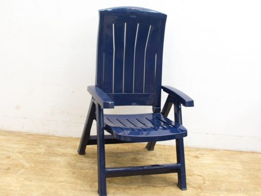 Stylish navy blue outdoor chair for comfortable relaxation on patios, gardens, or balconies.
