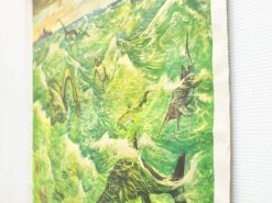 Fishermen navigate vibrant waves alongside ancient sea monsters in a thrilling underwater adventure.