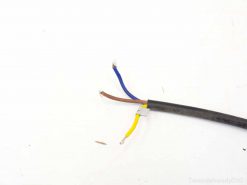Vintage electrical cable with color-coded wires and stripped ends for safe connections.