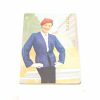 Charming woman in blue jacket and red beret captures timeless 1950s fashion elegance.