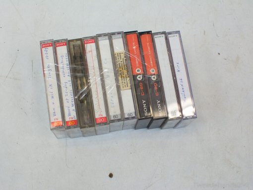 Vintage Sony cassette tapes with handwritten labels, ideal for music enthusiasts and collectors.