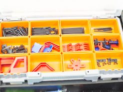 Organized toolbox with vibrant building parts for efficient assembly and creative projects.