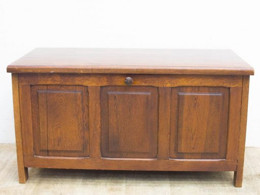 Rustic wooden storage chest with three panels, ideal for stylish organization in any space.