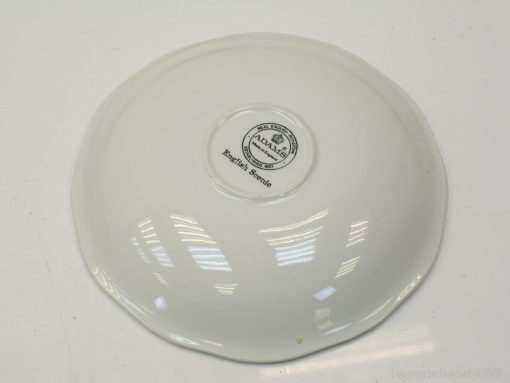 Elegant scalloped porcelain plate by Adams, showcasing classic English craftsmanship and design.
