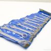 Shiny dual-ended wrenches in transparent packaging for easy access and versatile repairs.
