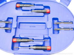 Compact blue screwdriver set with organized bits, perfect for DIY projects and repairs.