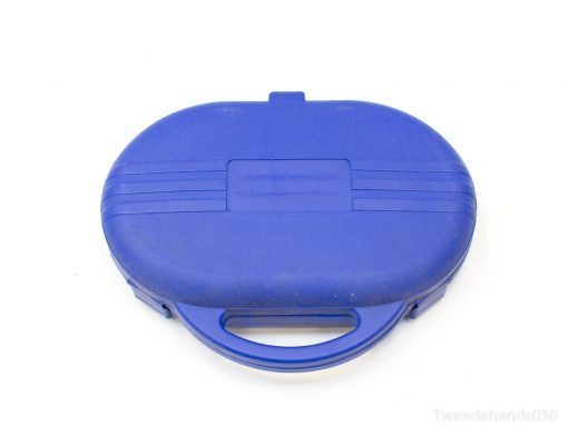 Durable blue storage case with handle, perfect for organizing tools and art supplies.