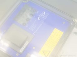 Advanced blue control panel with intuitive buttons and protective cover for technical applications.