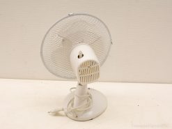 Compact white table fan for efficient cooling in small spaces, perfect for home or office.