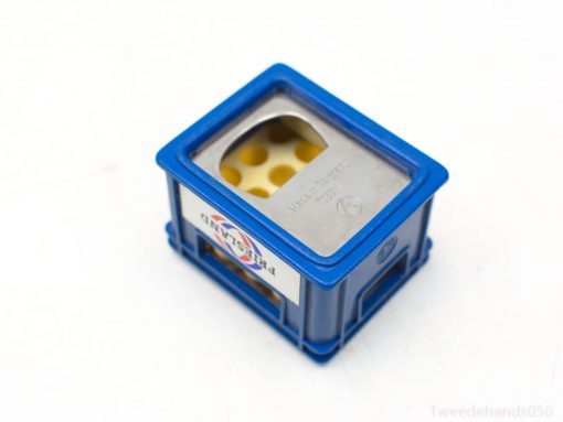 Bright blue storage box with clear lid, perfect for organizing kids craft and educational supplies.