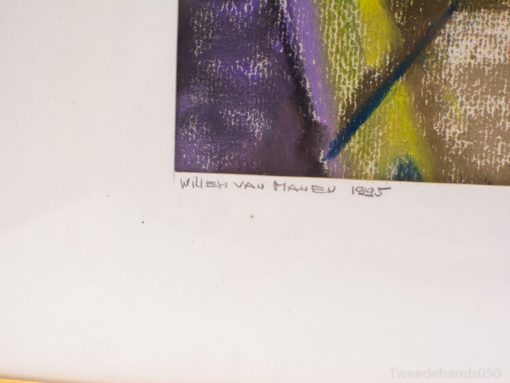 Vibrant abstract colors by Willem van Manen, 1985, showcasing dynamic textures and elegant signature.