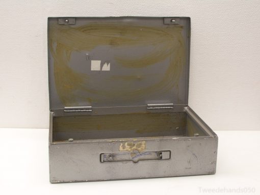 Rustic vintage metal storage box with charm, ideal for practical use or decorative display.