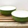 Charming vintage green bowls for a rustic kitchen, perfect for cooking and stylish décor.