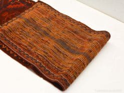 Elegant vintage Persian textile in warm earth tones with intricate geometric patterns.