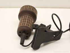 Vintage handheld lamp with clamp, stylish grid design, perfect for hands-free workshop lighting.