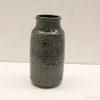 Elegant gray-blue ceramic vase with geometric patterns, perfect for decor and floral arrangements.