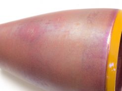 Elegant purple ceramic vase with yellow rim and stunning color gradient for versatile decor.