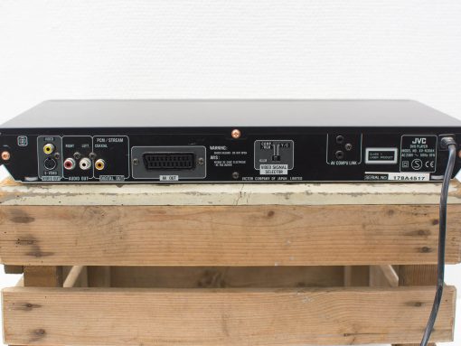 JVC vintage DVD player rear panel with RCA inputs and PCM streaming options for home entertainment.