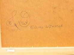 Elegant canvas backing featuring signature of artist Elaine Wynatak with intricate initials.