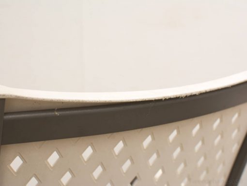 Vintage beige laundry basket with lattice design for stylish and functional home organization.