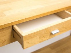 Modern wooden desk with drawer, minimalist design, perfect for stylish workspaces.