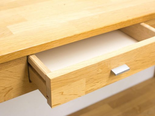 Modern wooden desk with drawer, minimalist design, perfect for stylish workspaces.