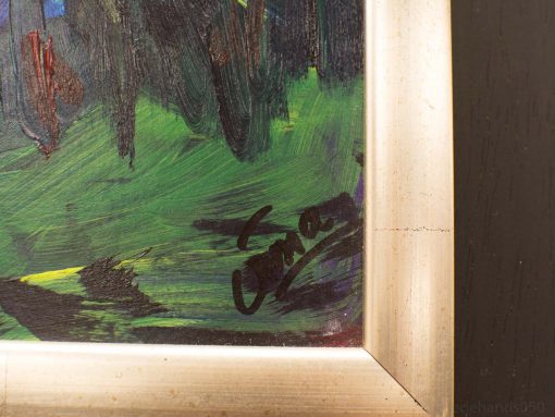 Vintage painting Vibrant Natural Textures showcasing rich greens and textured brushwork in elegant frame.