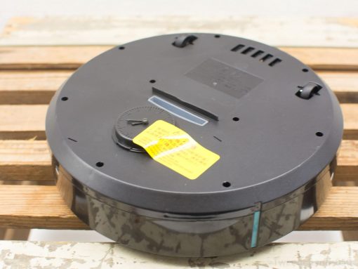 Sleek black robotic vacuum cleaner designed for efficient and convenient home cleaning.
