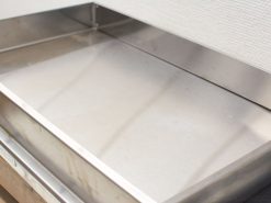 Sleek stainless steel countertop ideal for professional kitchens and efficient food preparation.