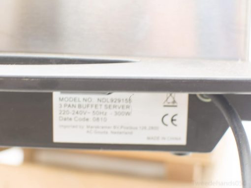 Prolectrix 3-pan buffet server, stainless steel, model NDL929156, perfect for events and catering.
