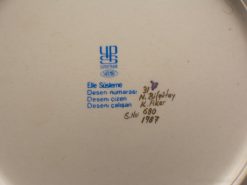 Hand-painted white ceramic plate by N. Bilgıtay and K. Aker, design number 31, 1987.